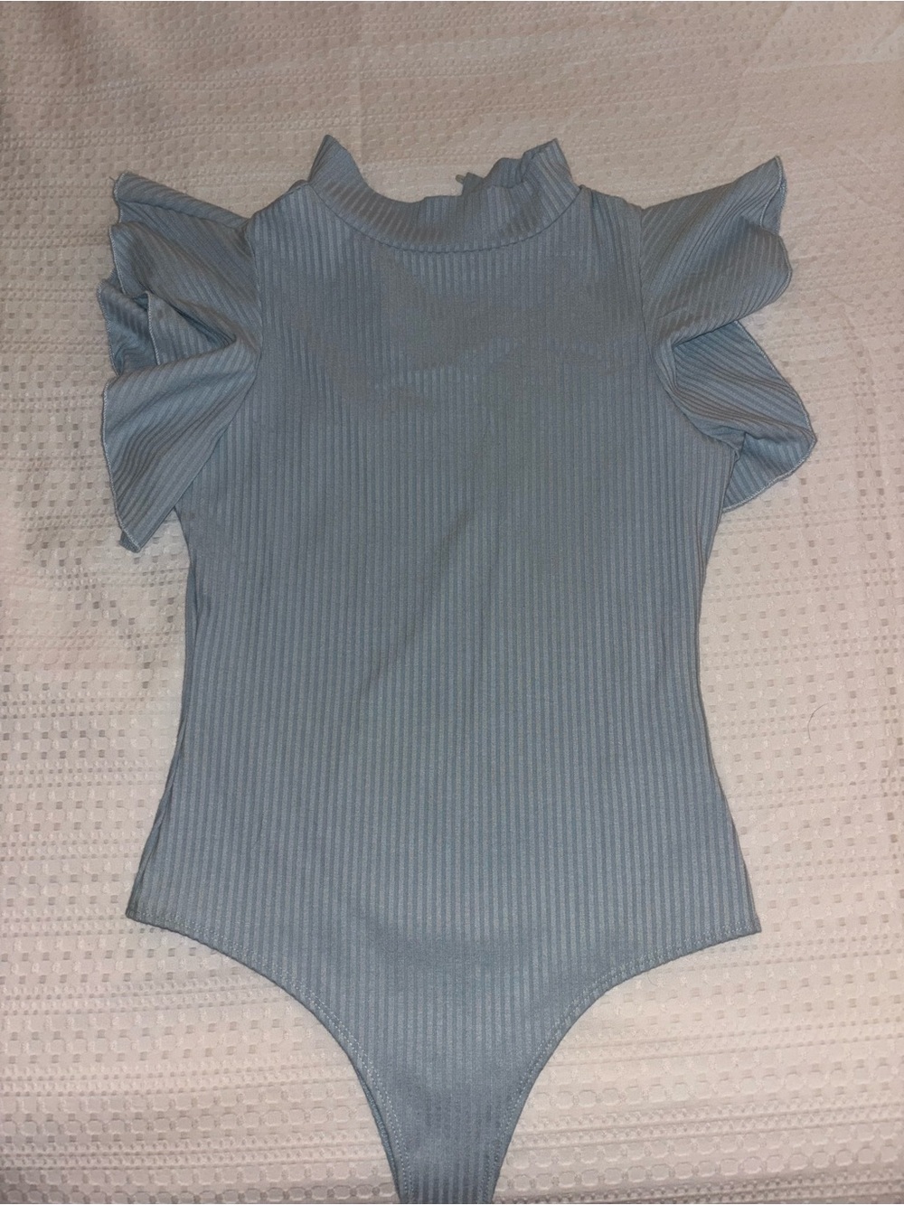 TCEC Light Blue Ribbed One-Piece with Flutter Sleeves